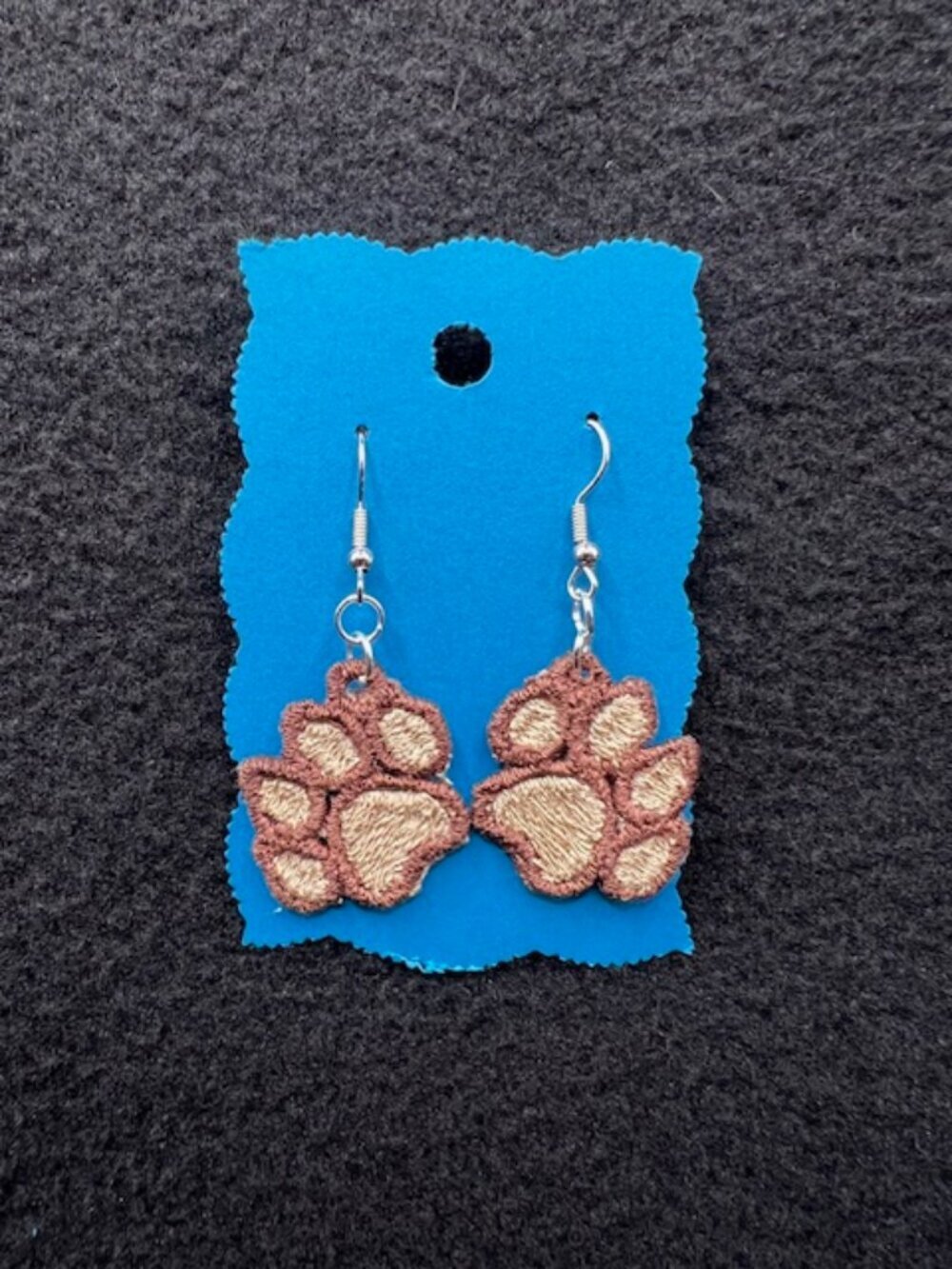 Homemade Brown & Tan Paw Print Lace Earrings - Picture 2 of 8